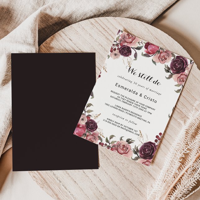 Invitación Elegante verano borgoñona floral Vow renovación (Subido por el creador)