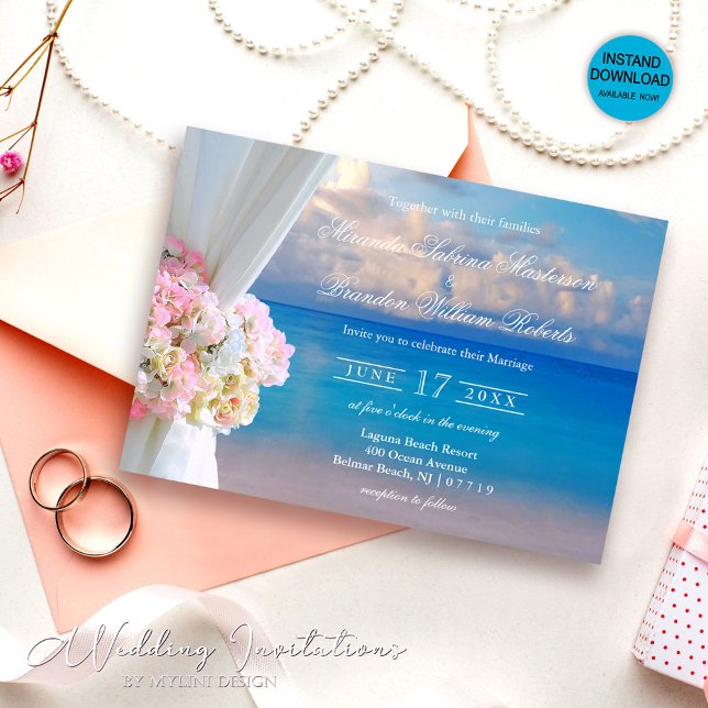 Invitación Elegante Verano Floral Sunset Ocean Beach Wedding (Subido por el creador)