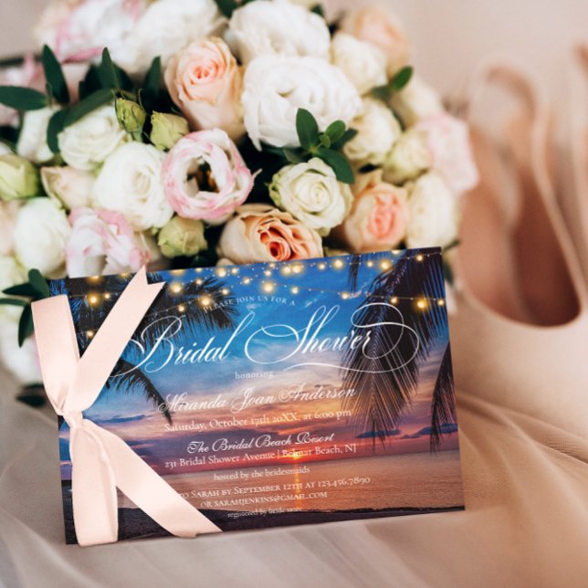 Invitación Elegante verano Palm Sunset Beach Bridal Shower (Subido por el creador)