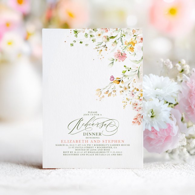 Invitación Elegante verano pradera flores silvestres para la  (Wildflower Rehearsal Dinner Invitation)