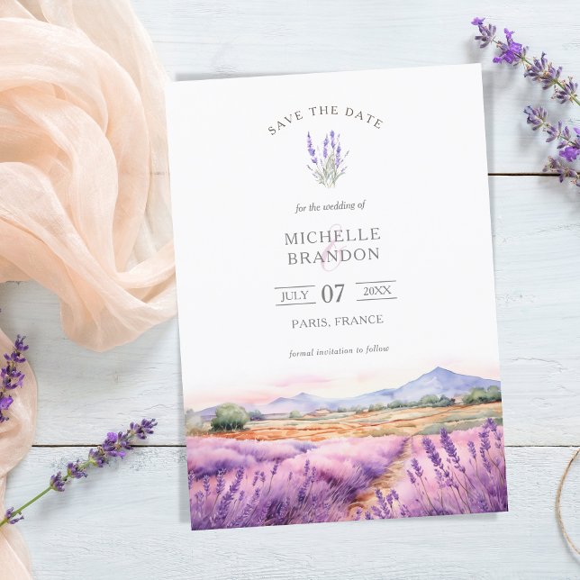 Invitación Elegante verano violeta morado de lavanda de flore (watercolor lavender fields provence france)