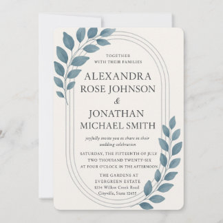 Invitación Elegante verde azul y Boda oval plateado