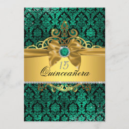 Invitación Elegante Verde azulada Damask Quinceanera Invite