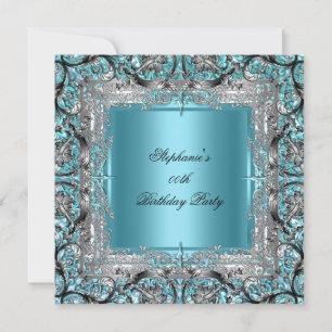 Invitación Elegante Verde azulado Blue Birthday Party Silver 