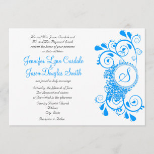 Invitación Elegante Verde azulado Blue Flourish Monograma Inv