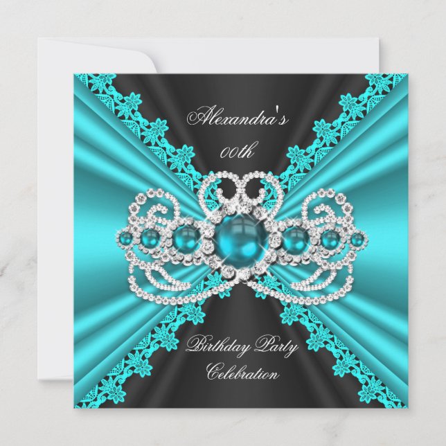 Invitación Elegante Verde azulado Blue Lace Black Diamond Bir (Anverso)