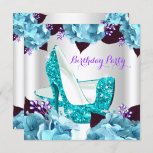 Invitación Elegante Verde azulado Blue Purple Hi Heels Partid