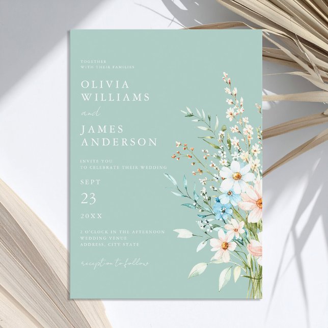 Invitación Elegante Verde azulado Boho Moda Boda Floral de Fl (Subido por el creador)