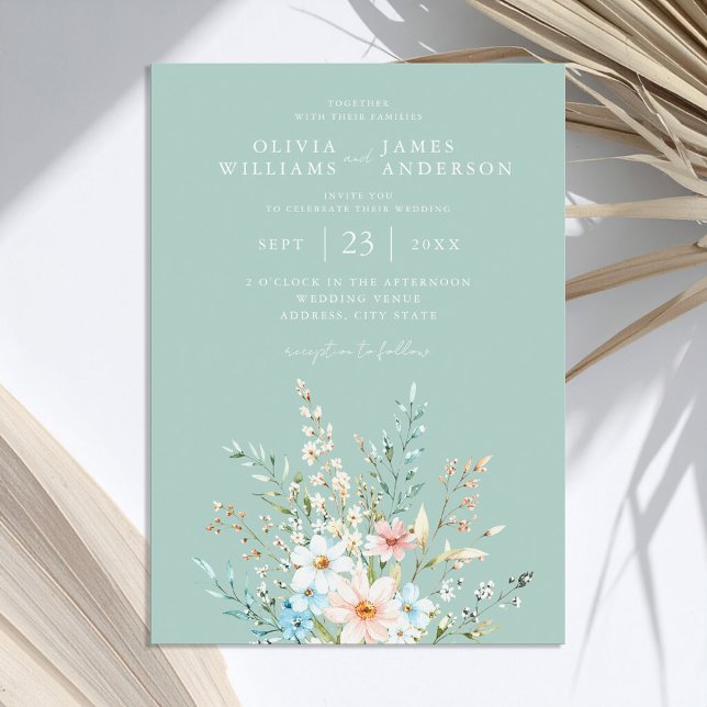 Invitación Elegante Verde azulado Boho Moda Boda Floral de Fl (Subido por el creador)