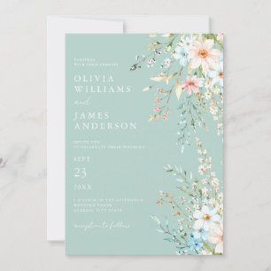 Invitación Elegante Verde azulado Boho Moda Boda Floral de Fl