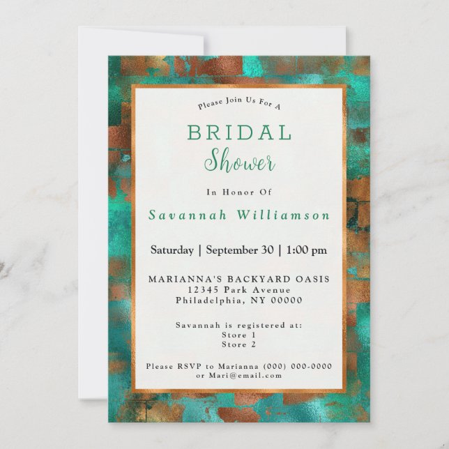 Invitación Elegante Verde azulado Copper Resumen de Moda Duch (Anverso)