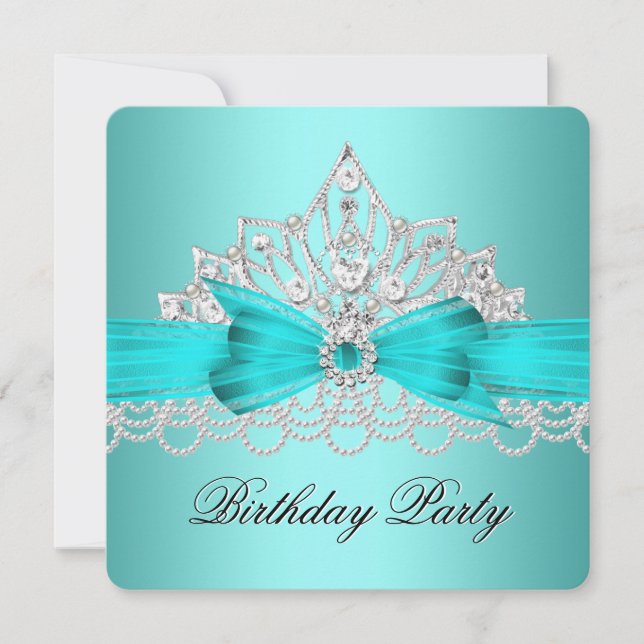 Invitación Elegante Verde azulado Diamante Azul Tiara Jewel P (Anverso)