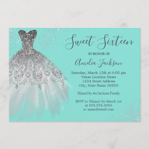 Invitación Elegante Verde azulado Gown Sweet Dieciséis Invita