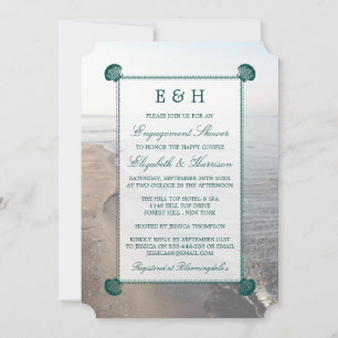 Invitación Elegante Verde azulado Monograma Venerop Beach Eng