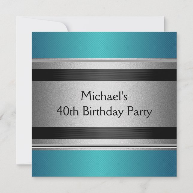 Invitación Elegante Verde azulado negro y plateado Metalizado (Anverso)