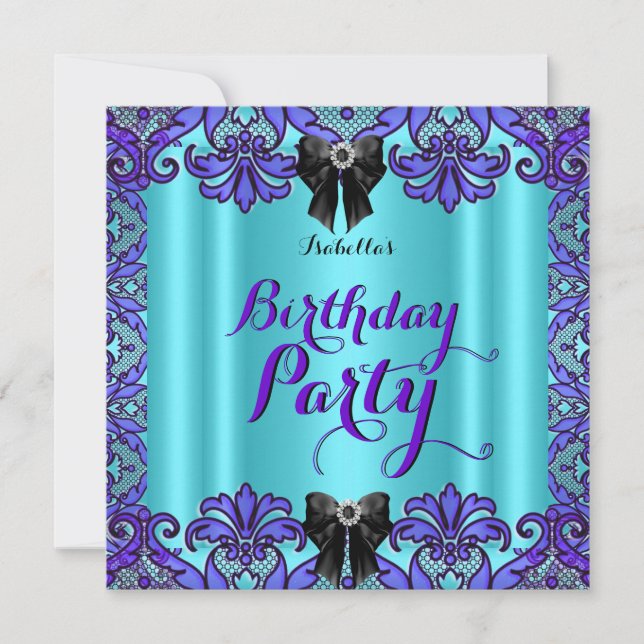 Invitación Elegante Verde azulado Purple Black Lace Birday Pa (Anverso)