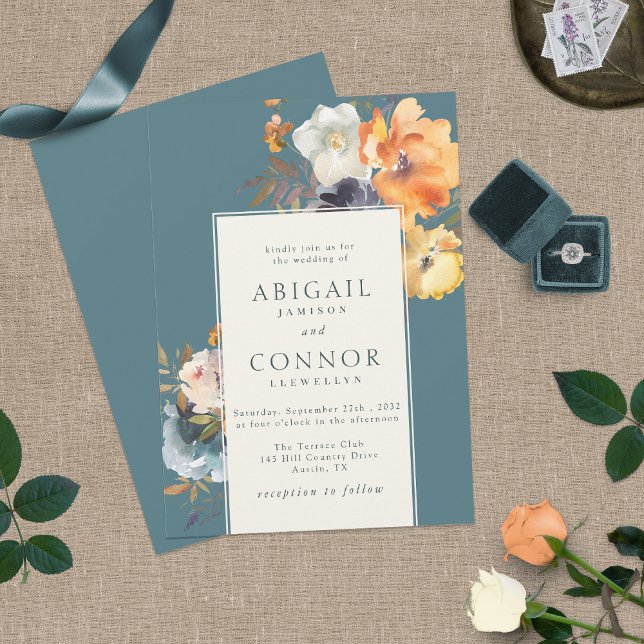 Invitación Elegante Verde azulado Terracota Navy Boho Floral (Subido por el creador)