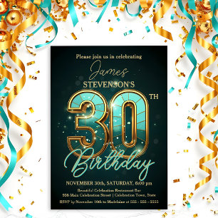Invitación Elegante Verde azulado y la celebración de los 30 