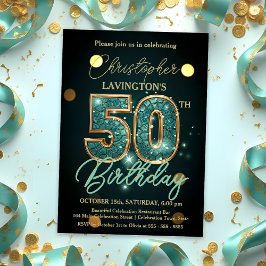 Invitación Elegante Verde azulado y la celebración de los 50 