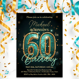 Invitación Elegante Verde azulado y la celebración de los 60 