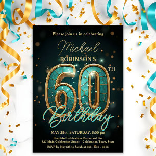 Invitación Elegante Verde azulado y la celebración de los 60 