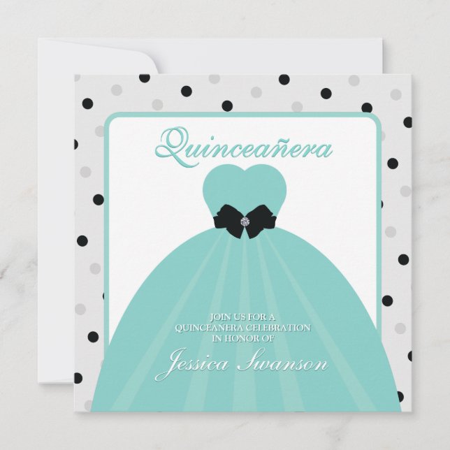 Invitación Elegante, Verde azulado y negro, formales y de col (Anverso)