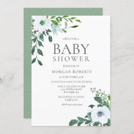 Invitación Elegante verde blanco floral Baby Shower Invite