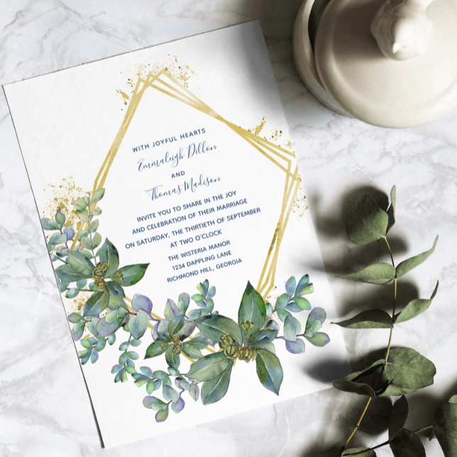 Invitación Elegante verde Boda de forma de diamante dorado (Subido por el creador)
