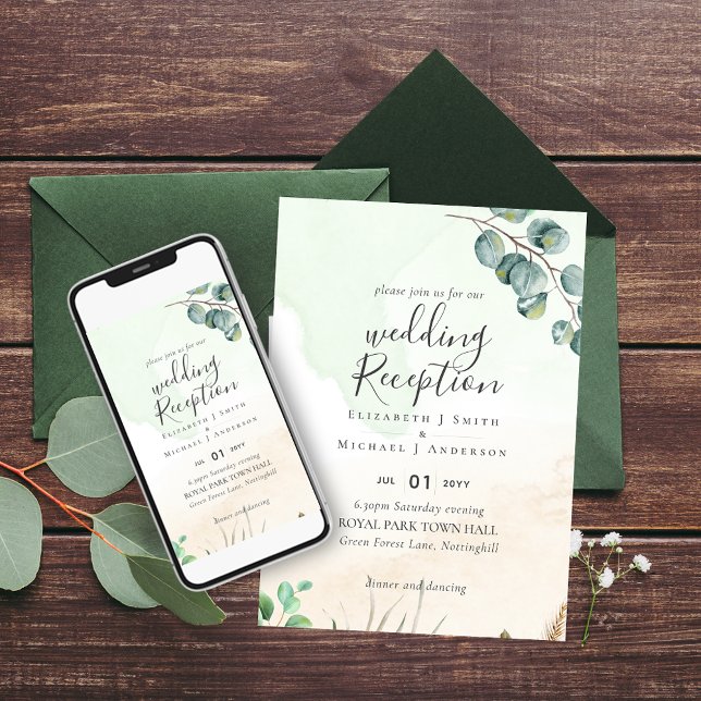 Invitación Elegante verde Boda de la RECEPCIÓN sólo por la no (Subido por el creador)