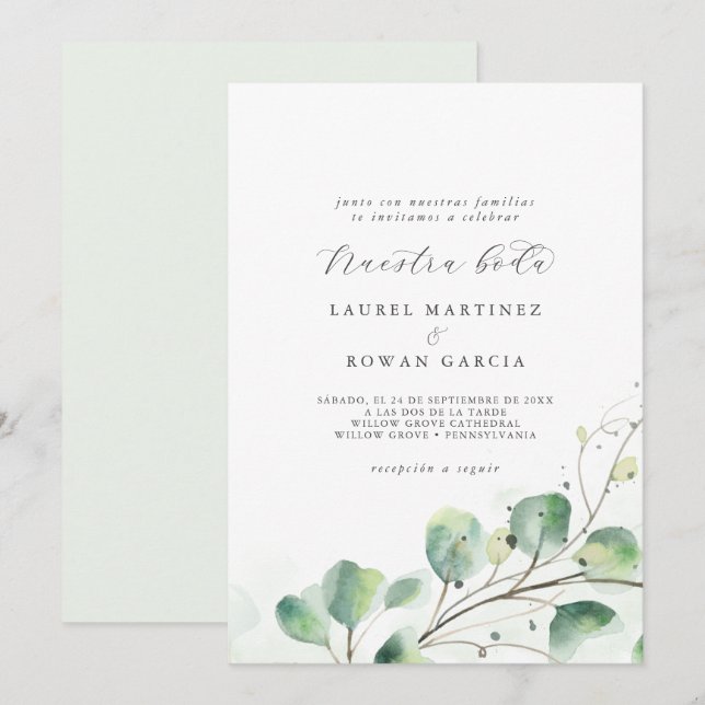 Invitación Elegante verde Boda de Nuestra Boda (Anverso / Reverso)