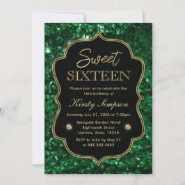 Invitación Elegante Verde Brillo Falso y Dorado Invierno Dulc
