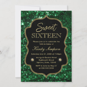 Invitación Elegante Verde Brillo Falso y Dorado Invierno Dulc