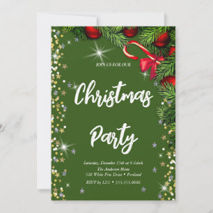 Invitación Elegante verde, diamante, árbol de Navidad