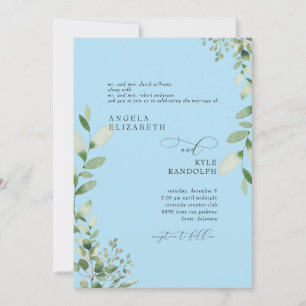 Invitación Elegante Verde En Cascada Boda Azul Hielo