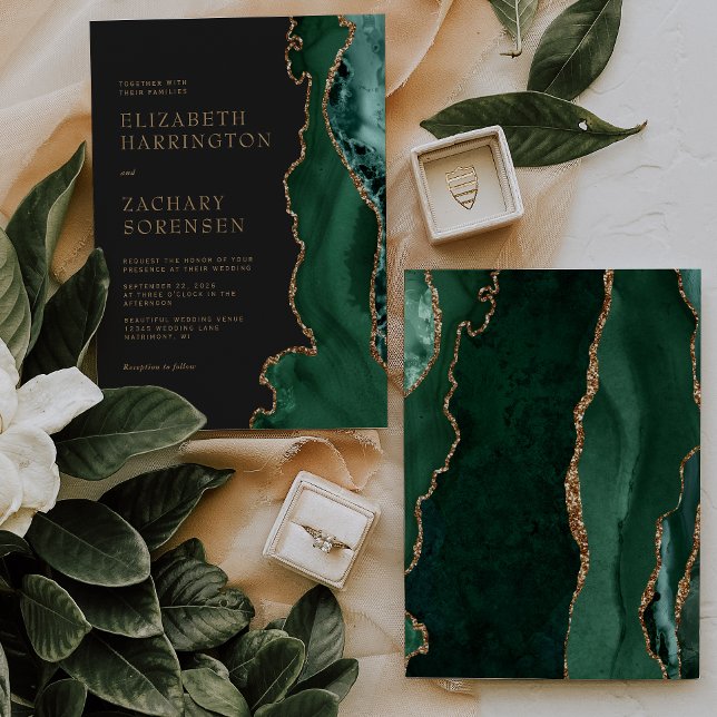 Invitación Elegante Verde Esmeralda Agata Boda de Oro (Subido por el creador)