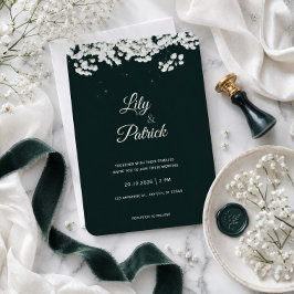 Invitación Elegante verde esmeralda baby's breath 