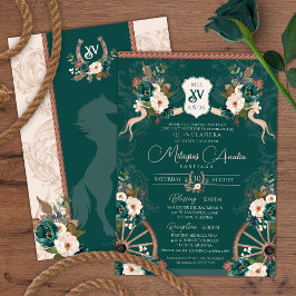 Invitación Elegante verde esmeralda Charra Quinceañera