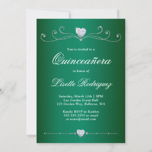Invitación Elegante Verde Esmeralda con Remolino de Diamantes