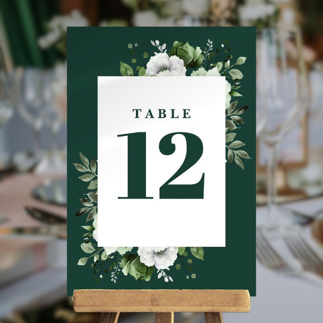 Invitación Elegante Verde Esmeralda Floral Campestre Número d (Emerald Green Elegant Country Floral Table Number)