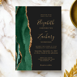 Invitación Elegante Verde Esmeralda Oro Ágata Oscura Boda