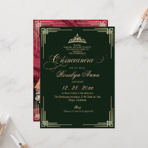 Invitación Elegante Verde Esmeralda Princesa Quinceañera
