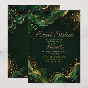 Invitación Elegante Verde Esmeralda Tinta Alcohólica Sweet Si