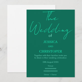 Invitación Elegante Verde Esmeralda Tipografía Moderna Boda E