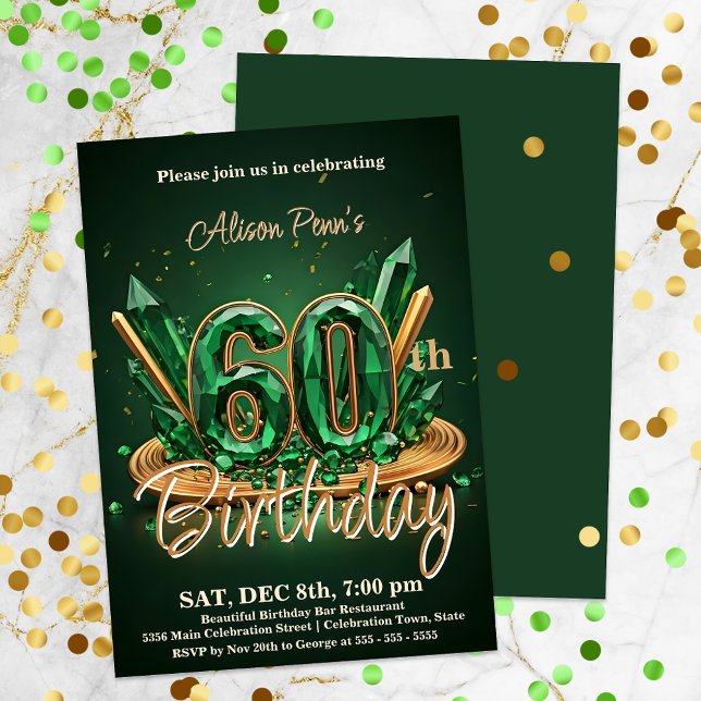 Invitación Elegante verde esmeralda y oro 60 cumpleaños (Subido por el creador)