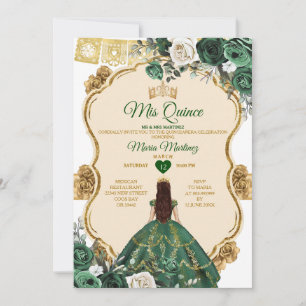 Invitación Elegante verde esmeralda y quinceañera de la coron