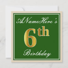 Elegante, verde, falso oro 6º cumpleaños + nombre