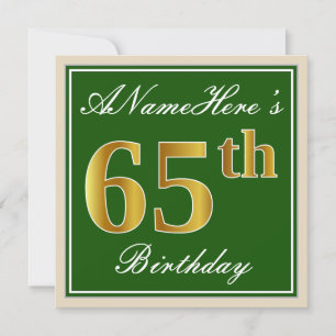 Invitación Elegante, verde, falso oro 65 cumpleaños + nombre