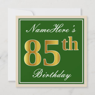 Invitación Elegante, verde, falso oro 85 cumpleaños + nombre
