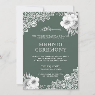 Invitación Elegante Verde Floral Encaje Islámico Musulmán Meh