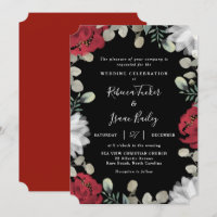 Elegante verde floral rojo y blanco Boda negro